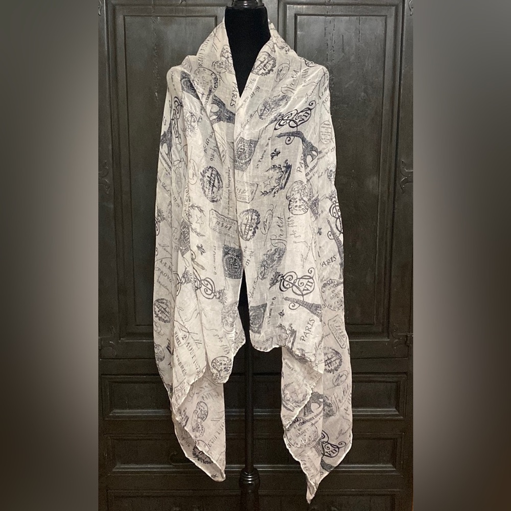 Paris design black & cream scarf/ wrap- one size